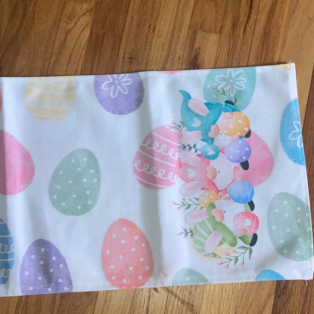 Decorative Easter Pastel Gnomes Eggs 13 in W x 70 in L Table Runner New